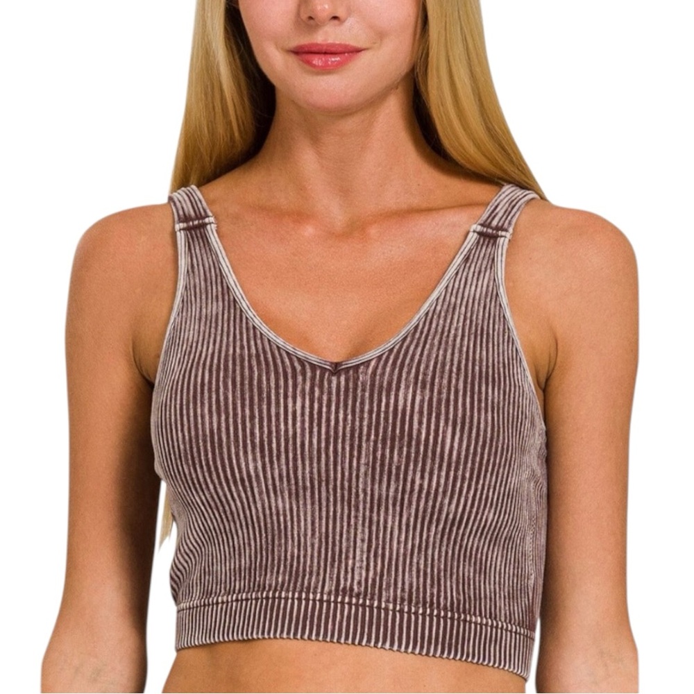 Cropped Ribbed Acid Washed Soft Thick Tank Top Clay Brown Size S/M NEW